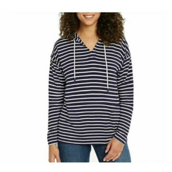 BUFFALO DAVID BITTON WOMEN'S NAVY & WHITE PULLOVER HOODIE SIZE LARGE - Picture 1 of 4